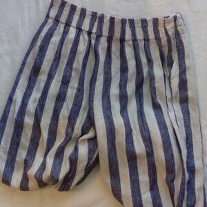 Charmed Heart Linen Pants Blend Blue & White Striped Pocketed Belt Looped Pants